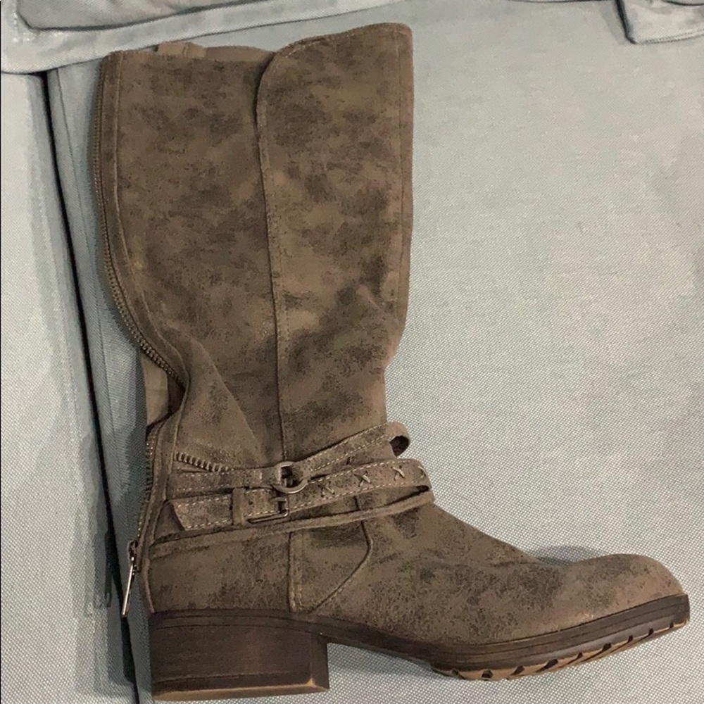 Gray Suede Knee-High Boots